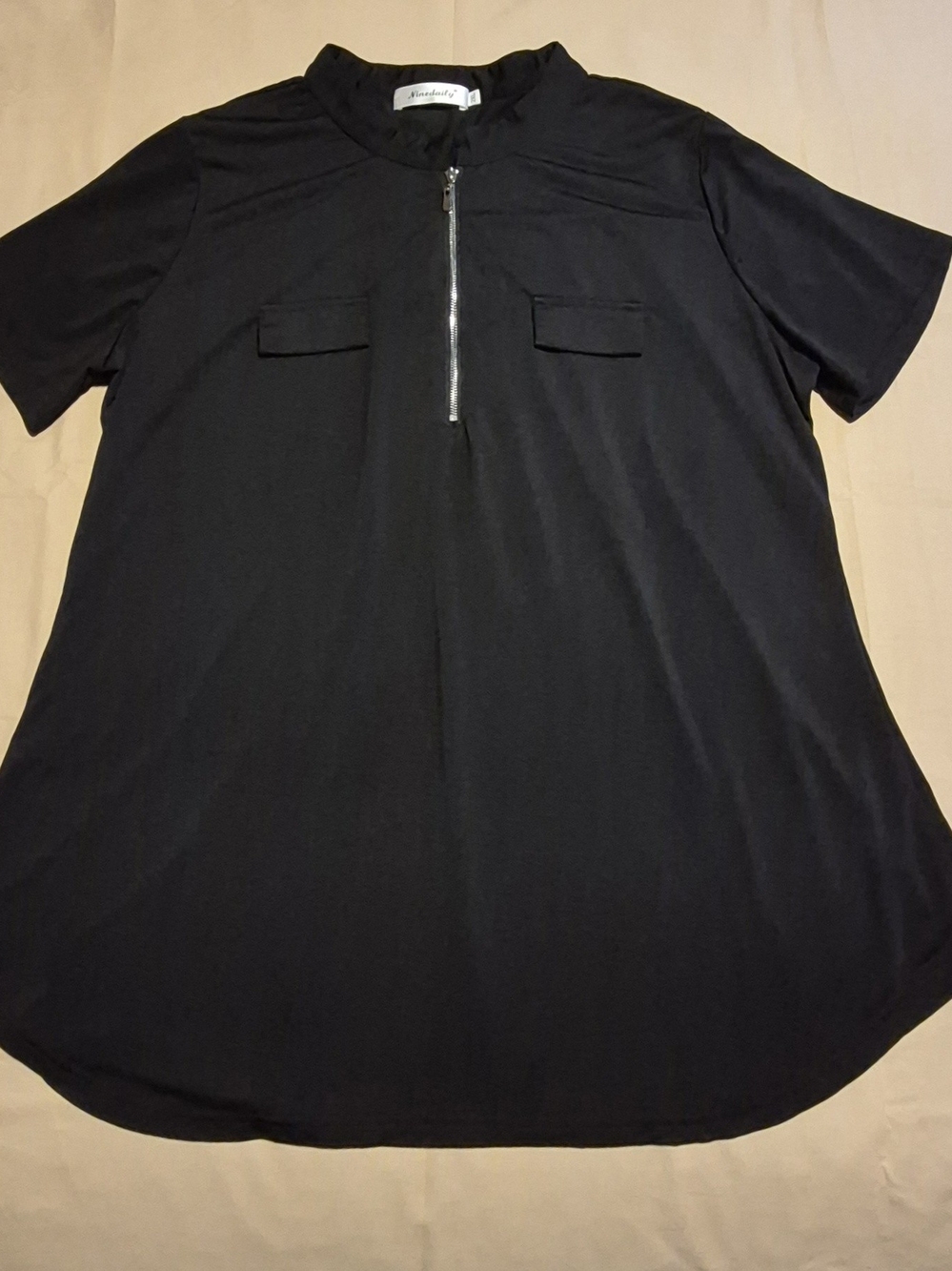 Ninedaily Women's Black Semi Zip Mock Neck Stretch Tunic Blouse, 2XL
